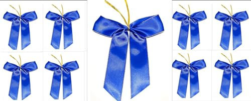 CaPiSo 12 Stück Schleifen 14x16 cm Geschenkschleife Weihnachtsbaum Schleife Weihnachten Satinschleife Satin mit Goldrand Weihnachtsdekoration Adventsgesteck (Satin Blau)