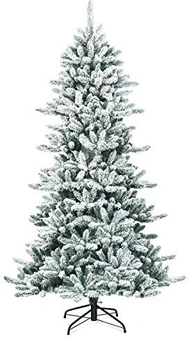 COSTWAY Árbol de Navidad Nevado 210 cm con Piñas Blancas, Bisagras,1108 Puntas de PVC, arbol de Navidad con Soporte de Metal, arvore de Natal Hogar Fiesta Interior