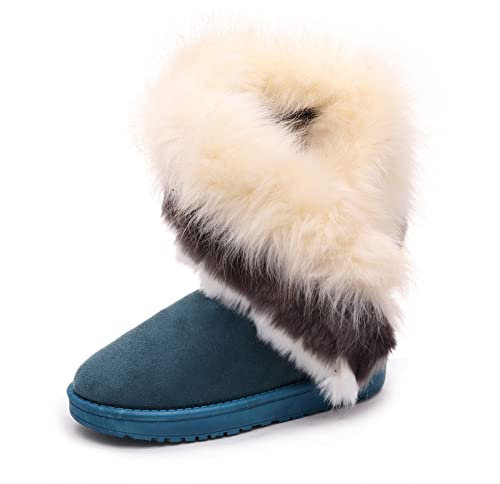 Damen Kunstpelz Quaste Outdoor Winter Schnee Regen Stiefel Lange Schnee Damen Klassische Warme Stiefel Pelzige Stiefel für Damen,S-40(EU)