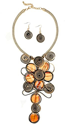 YAZILIND Women's Necklace Earrings Set Glass Chunky Gold Plated Clavicle Ethnic Retro Costume Jewelry (Champagne)