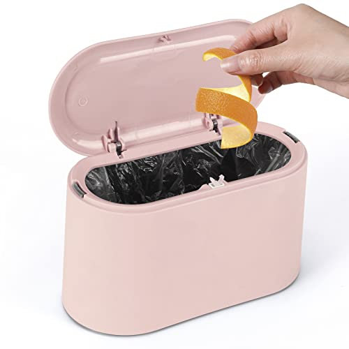 GOCUODE Petite Poubelle de Table,Mini Poubelle Plastique avec Couvercle pour Salle Bain Bureau Chambre et Voiture,Stockage de Bureau (Rose)