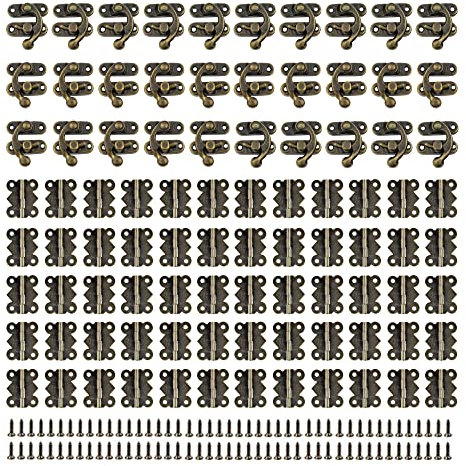 LONGHAO 90 pcs, Vintage Kastenschnalle, Antike Dekorative Haspe, Antike Verschlsse, Mit Schraubbeschlgen, Fr Holzkisten, Antikbronze, Eisen