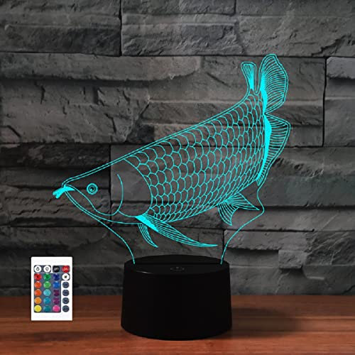 SUPERRUIDALONG 3D Ozean Fisch Fernbedienung 16 Farben Nachtlichter Illusion Acryl LED Tischlampe Nachttischlampe Kinder Schlafzimmer Schreibtisch Dekor Geburtstag Geschenke Spielzeug für Kinder
