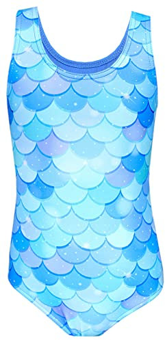 Aquarti Mädchen Badeanzug mit Ringerrücken Print, Farbe: Meerjungfrau Blau/Türkis, Größe: 128