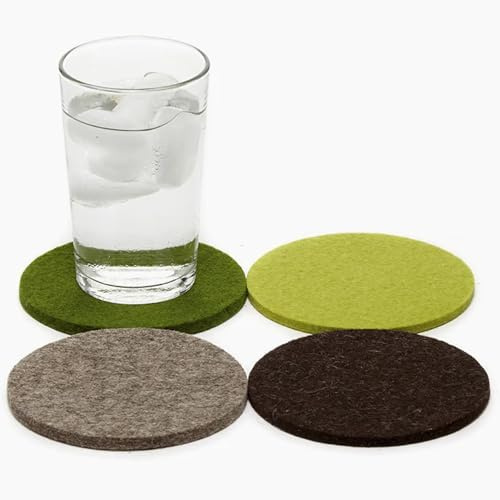 Graf Lantz - Bierfilzl Felt Coasters - Round - 100% Merino Wool - Moisture Wicking - Heat Resistant - Sustainable - Home Decor - Bar Decor - Housewarming Gift - 4 Coaster Set - 4 Circles - Forest