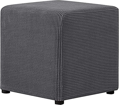 Stretch Hockerbezug Quadratisch/Rund 40x40/45x45CM Gray Ottomane Schonbezug Jacquard Bezug Ottomane Luxuriöser Abdeckung Überzug Hocker Protector Waschbar Hockerabdeckung (Color : A2, Size : 40x40cm