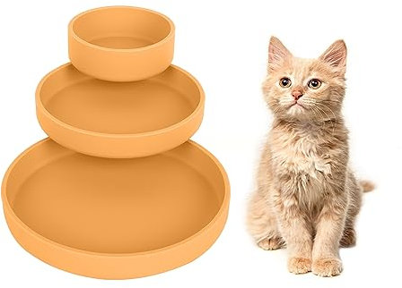 Lollanda -Futternapf für Katzen-3er Set,Silikon Futterschale,Trinkschale oval,Silikonnapf breit für Trockenfutter und Nassfutter (Kurkuma)