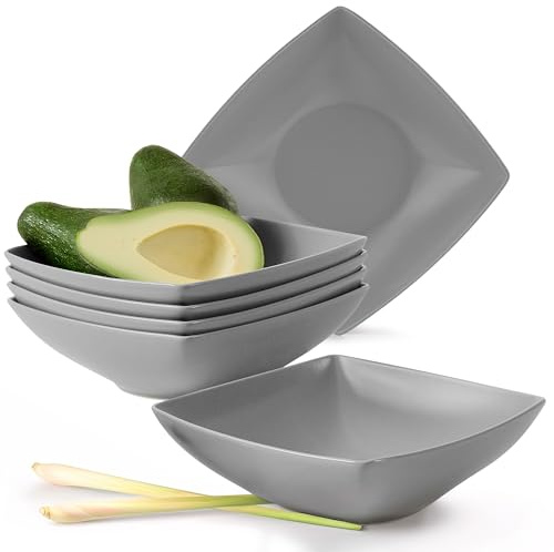 Konsimo. Elegant EPIRI Lot de 6 assiettes creuses en céramique – Assiettes à pâtes et assiettes creuses pour 6 personnes – Assiettes à salade EPIRI passent au micro-ondes – 17 x 17 cm (500 ml) – Gris