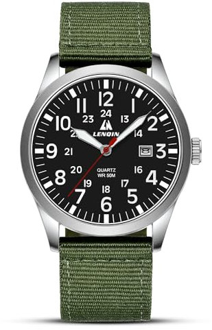 LN LENQIN Uhren Herren Herren Uhr Militär Uhr 30M wasserdichte Armbanduhr Herren Analog Quarz Uhren für Männer mit Datum Feld Uhr Nylon Band Armee Taktische Sportuhr
