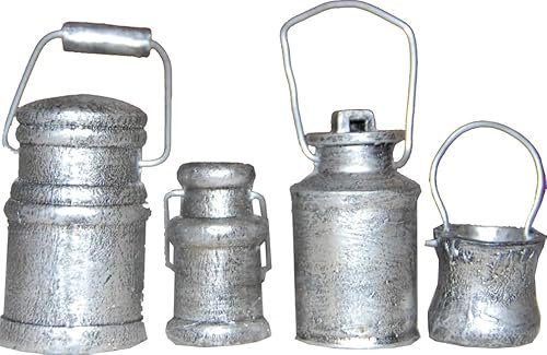 FADEDA 4X vMilchkannengeschirr Silber/Höhe:4 cm/handbemalt/detailgetreue Krippen Figuren - Weihnachten Tisch Dekoration Krippe Zubehör