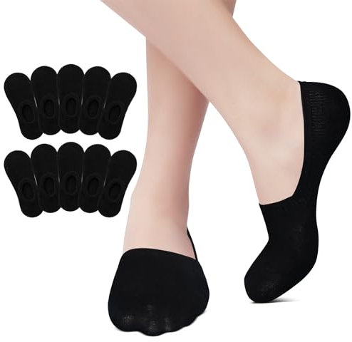 EKSHER Sneaker Socken Herren 43-46 Füßlinge Damen 10 Paar Unsichtbare No Show Sportsocken Baumwoll Kurze Ballerina Halbsocken Silikonpad Rutschfest Atmungsaktive Schwarz