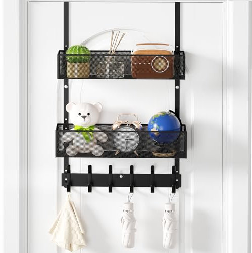 Aimeaihe Türhaken-Organizer, Handtuchhalter mit 12 Kleiderhaken und 2 Netzkörben, Badezimmertür-Organizer, Tür-Organizer, Tür-Organizer, Organizer für Schlafzimmer, Küche (schwarz)