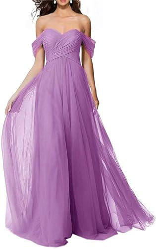 YIAX152 - Vestido largo de dama de honor para mujer, con hombros descubiertos, acampanado, formal, para fiesta de graduación, Lila, 44