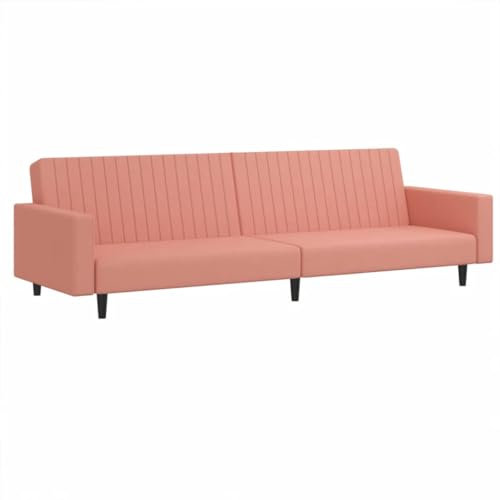 vidaXL Schlafsofa 2-Sitzer, Schlafcouch für Wohnzimmer Heimkino Büro, Gästebett mit Holzrahmen, Sofabett Tagesbett Couch Sofa Ausziehbar, Rosa Samt