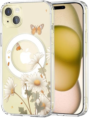 MAYCARI Magnetic Case for iPhone 11 Pro Max, Cute Clear Girly Flower-4 Design Case Compatible with MagSafe, Slim Soft TPU Hard Back Transparent Phone Cover for Girls Women Boys