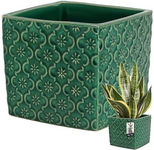 KOTARBAU® Keramik Blumentopf Quadratisch Vintage Türkisfarben 13x13cm H: 13cm Glasierte Keramik Viereckig Pflanzkübel Drinnen Pflanzgefäß