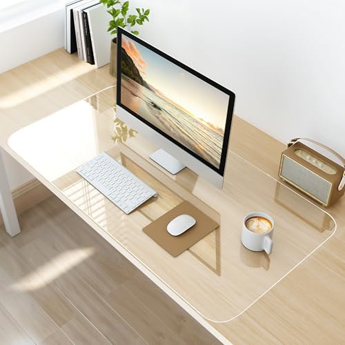 NATRKE Schreibtischunterlage Transparent, 60x30x0.15cm Schreibunterlage groß klare Durchsichtige Schreibtischmatte PVC, Tischschoner rutschfeste Runde Kanten Schreibunterlage für Büro Zuhause