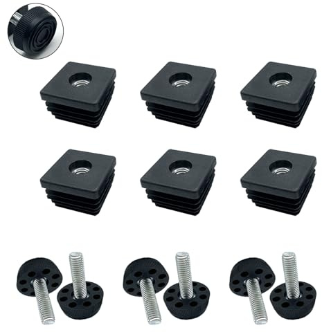 6 Pièces Bouchon Fileté Carré, avec Pieds de Meuble (M8, 30 x 30mm) | Bouchon Carré En Plastique, Pour Les Tuyaux En Métal, Les Chaises, Les Canapés, Les Tables Et Les Étagères