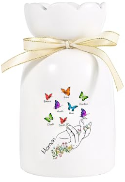 Muttertagsgeschenke für Mama und Oma, personalisierte Keramikvase, weiße Vase mit personalisiertem Namen, Geschenkvase, Keramikvase, Wohndekor-Geschenk