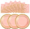 AHPYEUHK 50 Pack Paper Plates & Napkins - 25 * 7inch Dessert Plates & 25 * 6.5inch Napkins - Baby Showers, Wedding Party Decorations (Pink-Gold)