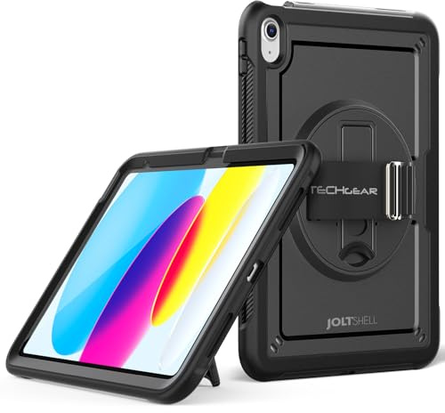 TECHGEAR JOLT-SHELL Case for iPad 11 A16 (11th Gen 2025) & 10.9 (10th Gen 2022), Tough Rugged Shockproof Cover with 360 Rotating Stand, Hand Strap, Screen Frame, Trolley Friendly, Kids School Case