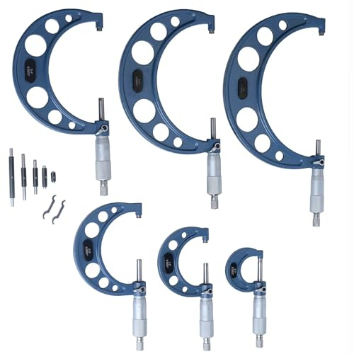6PCS Outside Micrometer, 6” Micrometer Set, High Precision 0.0001” 0-1/1-2/2-3/3-4/4-5/5-6 Machinist Tools, Micrometer Set, with Calibration Standard, Wrench