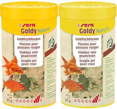 sera Goldy Nature 250 ml - Goldfischfutter für gesundes Wachstum & prächtige Farben, Fischfutter fürs Aquarium, Flockenfutter mit hoher Futterverwertbarkeit und somit weniger Algen (Packung mit 2)