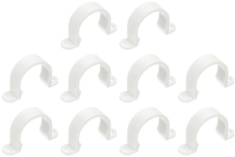 sourcing map 10Pcs PVC Pipe Straps, 40mm Plastic Conduit Strap, Two Hole PVC Pipe Clips for Tube, PVC Pipes, Conduit, Cables, Wire, Cord, Light Grey