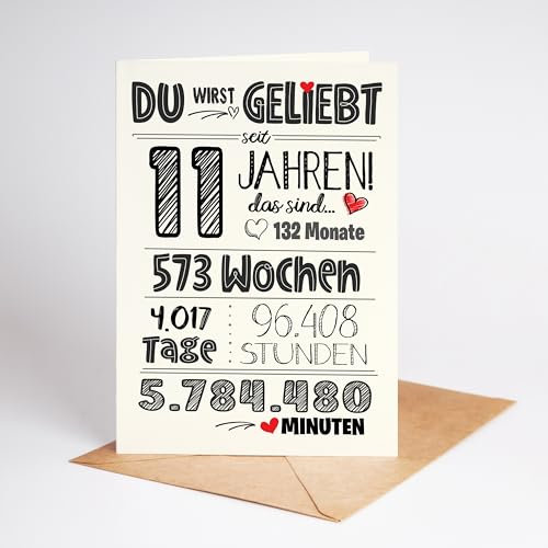 Lovely Cards - Süße Karte zum 11. Geburtstag - Geburtstagskarte 11 Jahre Mädchen - 11 Geburtstag Mädchen - Geburtstagskarte A6 (11 Jahre) - schöne Grußkarte für Jungen - Premium Karte mit Umschlag