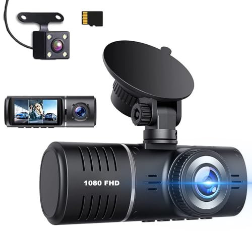 1080P Dashcam Auto Vorne Hinten - Mini-Autokamera mit Verstellbarem Objektiv 3 Wege Dreifach - 2,45 Zoll Bildschirm Dash Kamera für Autos mit Nachtsicht G-Sensor Schleife Aufzeichnung Parken Monitor