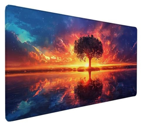 Tapis de Souris XXL 900x300MM, Tapis de Souris Gamer Jaune Tapis de Bureau Coucher De Soleil Mouse Pad Antidérapant Étanche, Bords Cousus Tapis de Bureau Gaming pour la Bureau, Jeux, Maison Déco 3-7