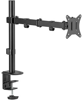 PureMounts Support de Moniteur, Support de Moniteur 1 écran, 17 à 32 Pouces, Hauteur réglable, Inclinaison +45°/-45°, Pivot avec Bras pivotant 90°/-90°, VESA 100, Support de Bureau, Noir