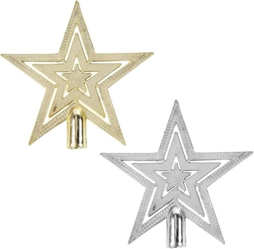 Mini 10cm Gold or Silver Embossed Star Christmas Tree Topper Decoration – Festive Ornament for Holiday Tree (2 in 1)
