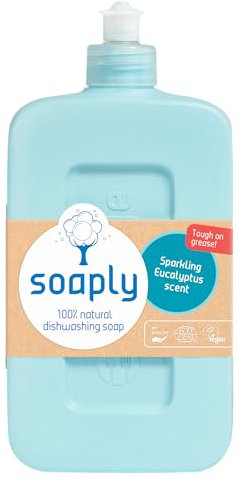 Soaply - Dishwashing Liquid Soap, Sparkling Eucalyptus Scent - Tough on Grease - 100% Natural, pH Skin-Neutral Formula - Made with Soap Nuts from Nepal - Safe & Gentle - 500ml