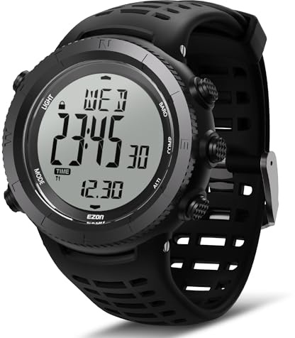 EZON H001 H001 - Reloj de pulsera impermeable para deportes al aire libre con brújula, termómetro, barómetro, altímetro, para hombre, Negro -
