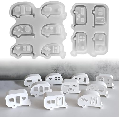 Silikonformen Gießformen,10 Stück Camping Bus Silikonform DIY Mini Camping Bus Gießform Gipsformen zum Gießen Gießformen Silikon Bus,Giessformen Silikon Bus für DIY Kerzen Deko, Gips, Handwerk