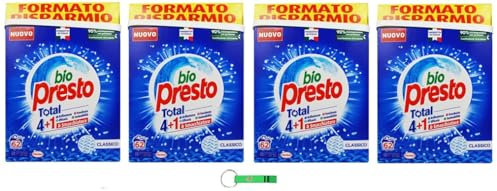 4 detergenti Bio Presto Detersivo Polvere Classico – detersivo in polvere rimuove rapidamente le macchie, garantisce una freschezza duratura 62 lavaggi, 3100 g + portachiavi Beni Culinari