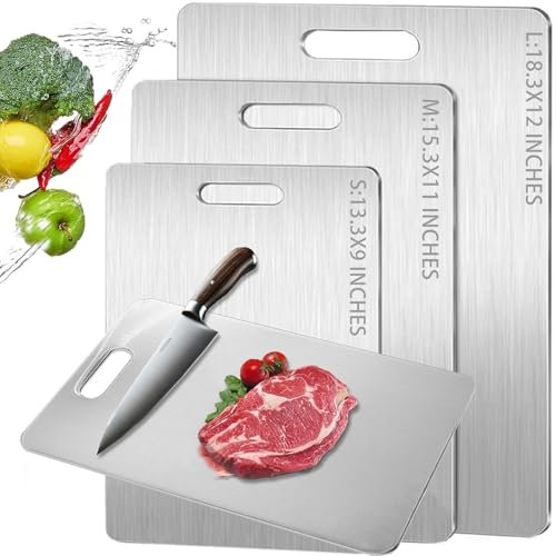 Titanium Cutting Board 3-Piece Set 2025 New Upgrade Pure Titanium Cutting Boards for Kitchen - Double-Sided Food-Grade Chopping Board Non-Stick Durable and Easy to Clean (S/M/L 3-Piece Set)