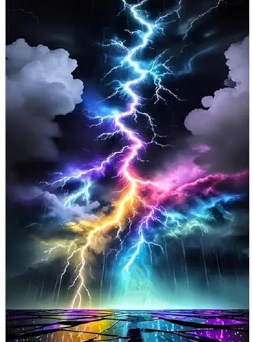 Fumupe 5D Diamond Painting Blitz Erwachsene Anfänger, Himmel Diamant Painting Bilder Kunst DIY Runder Vollbohrer Diamant Malerei Stickerei Set Kreuzstich Bilder Home Wand Dekor, 30x40cm