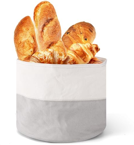 BTBHIHO Umweltfreundliche Lagerung Brotkorb,Tragbar Staubdicht Brötchenkorb,Aufbewahrungskorb Aus 100% Baumwolle für Frühstück,Brunchen & Feiertage(25×21.5 cm)