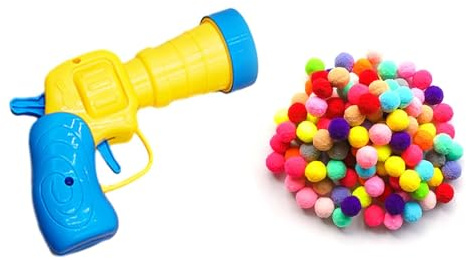 Katzen Ball Launcher,1 Ballwerfer Katzenspielzeug Ball Mit 100 Weichen Pom Pom Bällen Katzenspielzeug Bälle Mit Pistole Katzen Filzbälle Plüschballwerfer für Indoor Haustier Katze Übung Training