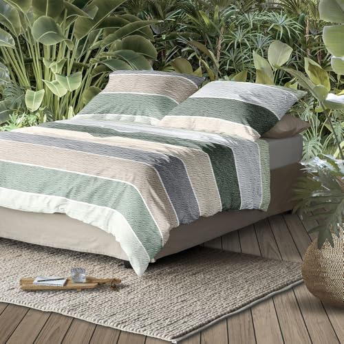 Irisette Seersucker Bettwäsche Set Bettwäsche 2 teilig | Bettbezug 140 x 200 cm Kopfkissenbezug 90 x 70 cm | Modell: Vent