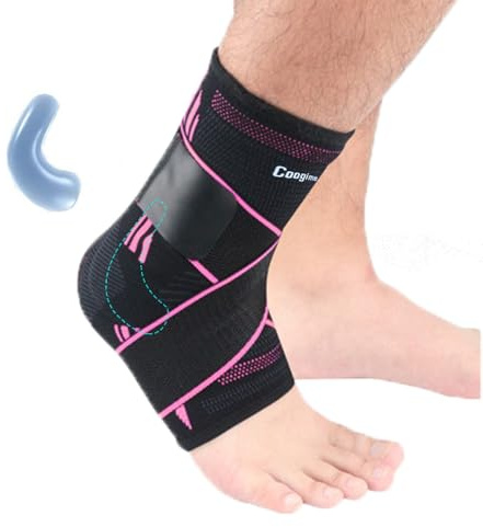 Coogime 2 Stück Knöchelbandage, Verstellbare Knöchelbandage Fussball, Plantarfasziitis Bandage, Sprunggelenkbandage für Sport, Breathable Ankle Brace (Pink, L)