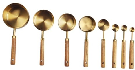 JECOMPRIS 8 pezzi Cucchiai Dosatori in Acciaio Inossidabil Manici in Legno Impilabili Scala Graduata per Cucina e Misurini Precisi e Leggeri per Uso e