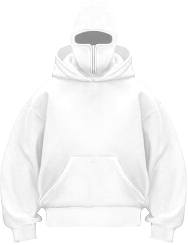 HUIFUAO Unisex Balaclava Hoodie for Women and Mens Zip Up Plus Size Ninja Hoodies with Face Mask Winter Fleece Warm Double Hooded Windproof Jackets Long Sleeve Coats Sports Outerwear with Pockets