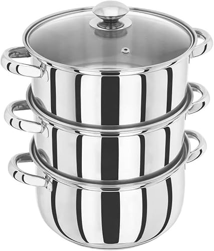 Buystarget 22CM 3 Tier Stainless Steel Induction Hob Steamer with Glass Lid Cookware Pot & Pan Set