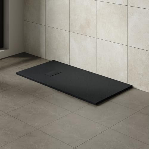 Aquariss SMC Anti Slip Rectangular 1500 x 700 mm Wetroom Shower Tray Black | Slate Effect Shower Tray, Slimline, Bathroom Wet Room Shower Cubicle Base, for Walk In Shower Door, Durable