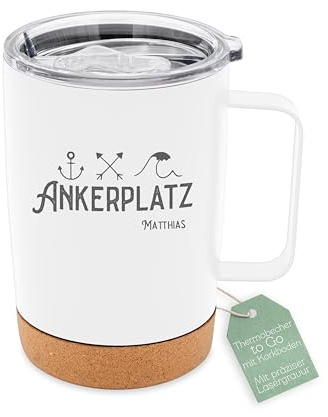 ABENTEUERNAH Thermobecher personalisiert, Kaffeebecher To Go mit Gravur | Wiederverwendbarer Edelstahl Becher für Männer zum Vatertag, 300ml Thermo Tasse klein in Schwarz Weiß Matt, Camper Wandern