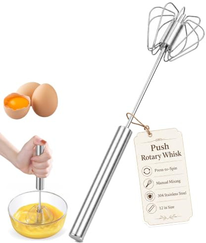 Halbautomatischer Schneebesen,Hand Push Eierschläger Drehbarer Mixer (30CM) | Schneebesen Edelstahl Whisk Drehbarer RüHrbesen, Handschneebesen zum Mischen Schlagen Aufschäumen und Rühren