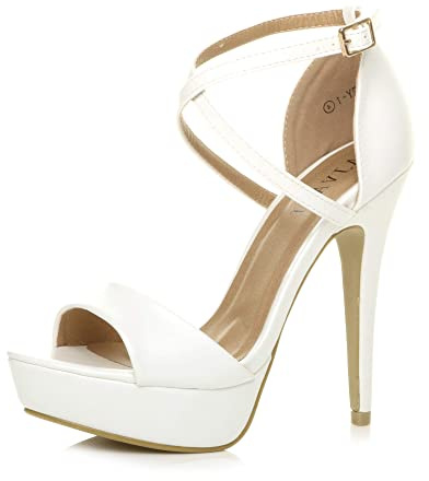 Donna tacco alto fibbia cinturini incrociati scarpe punta aperta sandali numero 6 39 Opaco Bianco